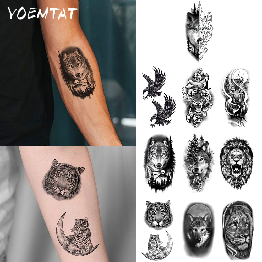 10 stücke Wasserdicht Temporäre Tattoo Aufkleber Wolf Löwe Tiger Adler Kleine Tier Körper Kunst Arm Gefälschte Tatto Hülse Frauen Männer Hand handgelenk