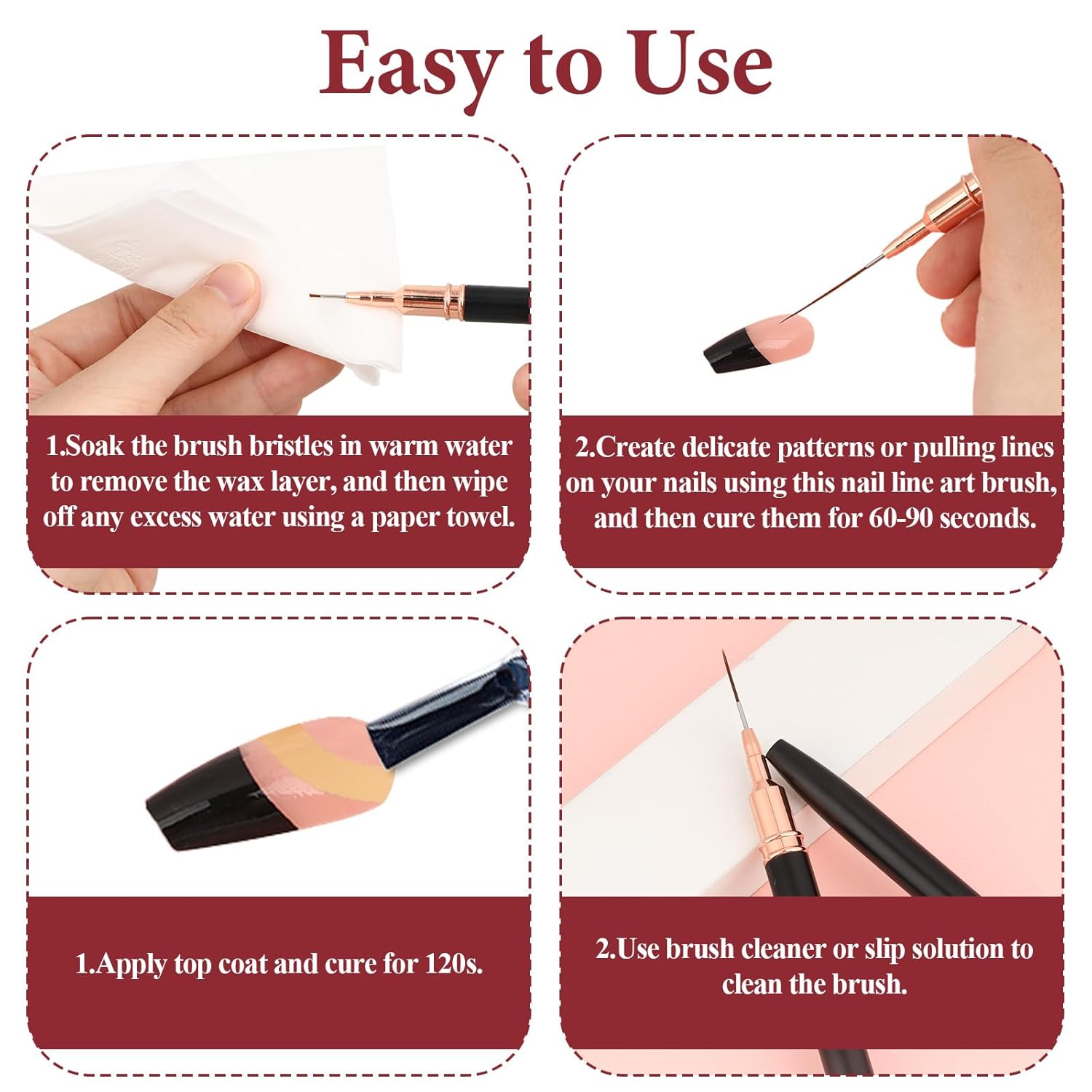 YIKOOLIN 5pcs Nail Art Liner Brush Set UV Gel Nail Brushes Kits French Stripe Line Painting Drawing Flower Pen Manicure Tool