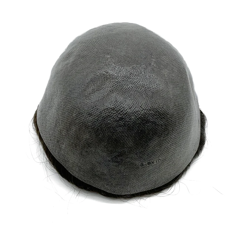 0.08mm d'épaisseur PU Poly Base Double noué toupet cheveux humains durée Durable longue durée de vie prothèse capillaire pour hommes