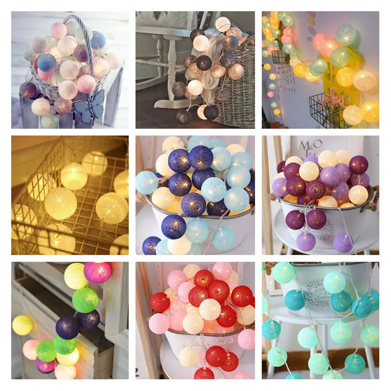 20 LED Cotton Ball Fairy String Lights Christmas Holiday Decoration for Home Bedroom Small Colored String Light Flashing Lights