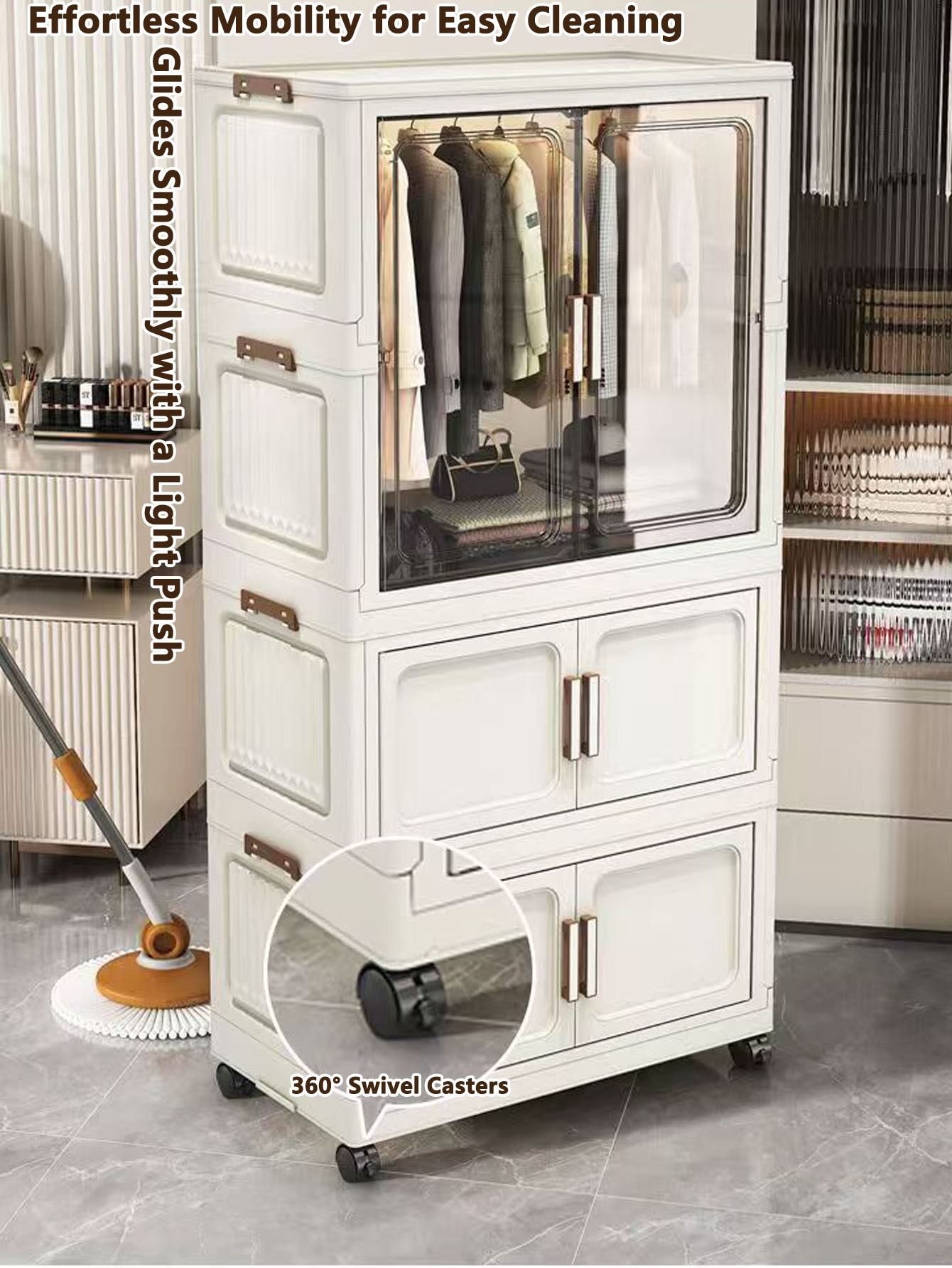 Multi-Functional Folding Storage Cabinet for Home Office Kitchen Bathroom Organizer with Doors White Black Gray