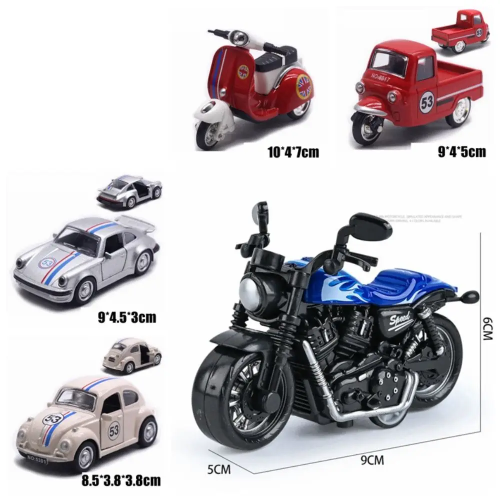 Gift Alloy Pullback Car 1:43 Cartoon Design Three Wheeled Vehicle Model Retro Style Door Can Open Cake Decoration