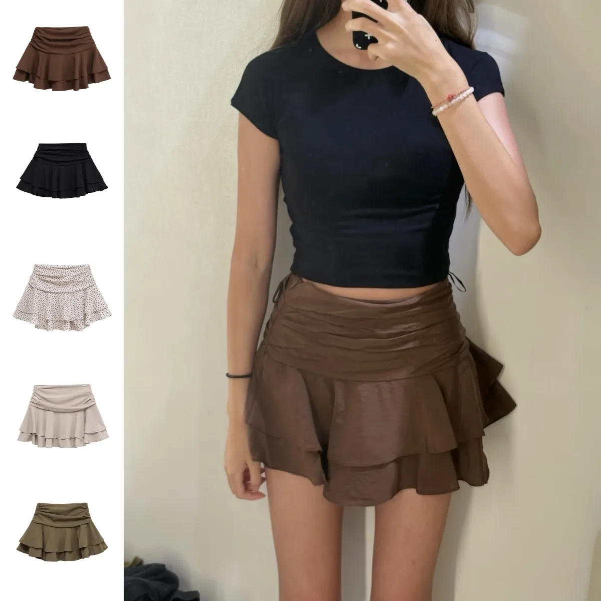 ETJ 2025 estate delle donne nuova moda sexy hot girl stile balze impilate decorazione pantaloni gonna corta a vita media