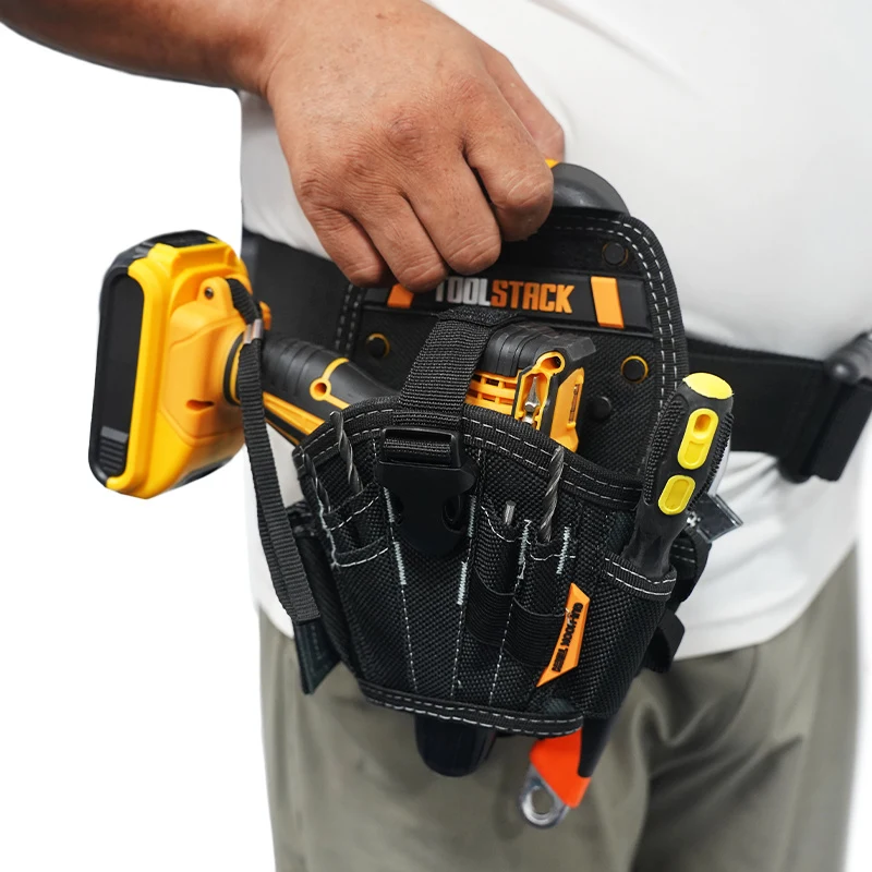 TOOLSTACK Large Drill Holster Pouch Bit Pouch for Tool Belt Hand Electric Drill Belt Bag Portable Waist Tool Bag Storage Toolkit