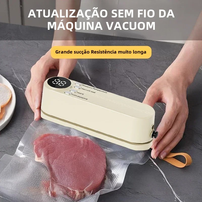 Máquina seladora a vácuo compacta e bem projetada, selos de plástico de qualidade alimentar, sacos de vácuo e sacos de rolo, acessório de cozinha ideal