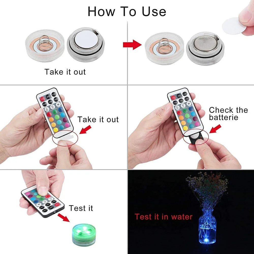 Mini luces LED sumergibles con control remoto, luz subacuática pequeña para té, alimentada por batería para fiestas, eventos, jarrón, pecera