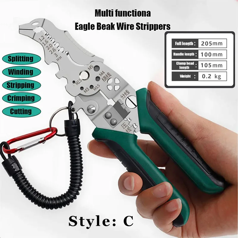 Alicate Pelacables Multifuncional Específico Cortacables Boca Curvada Alicate Pelacables Crimpador Enrollador Herramienta
