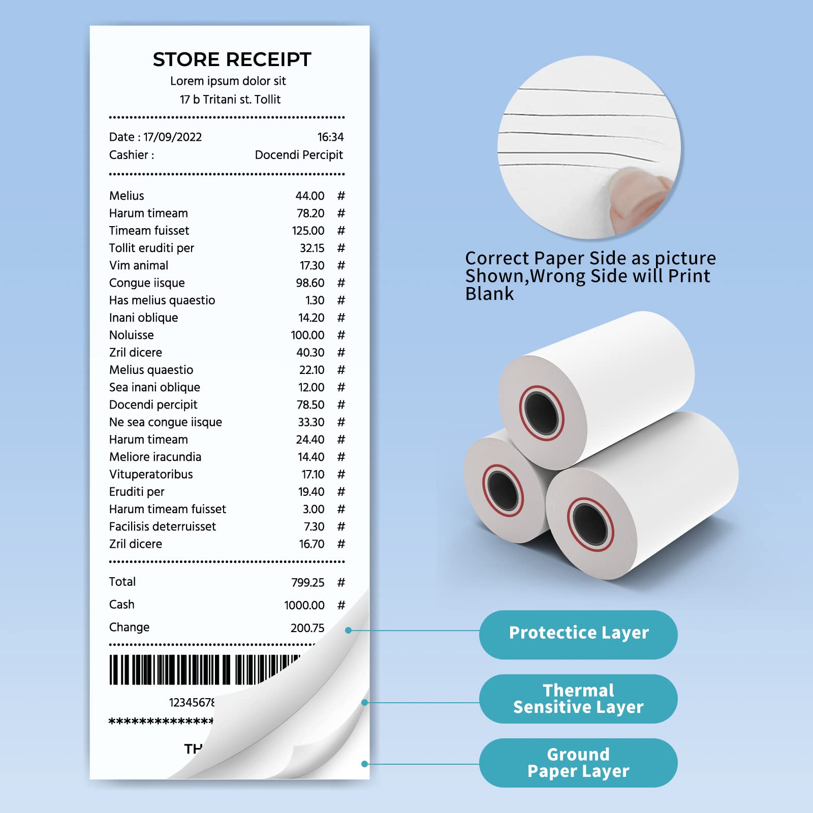 Receipt Thermal Roll Papers For Square Terminal Credit Card Machine Fits 58mm Thermal POS Printers For Business Restaurant Hotel