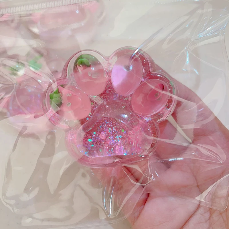 Fidget Toy Kawaii Transparent Strawberry Cat Paw Squeeze Toys Creative Slow Rebound Decompression Venting Rebound Toys For Kids