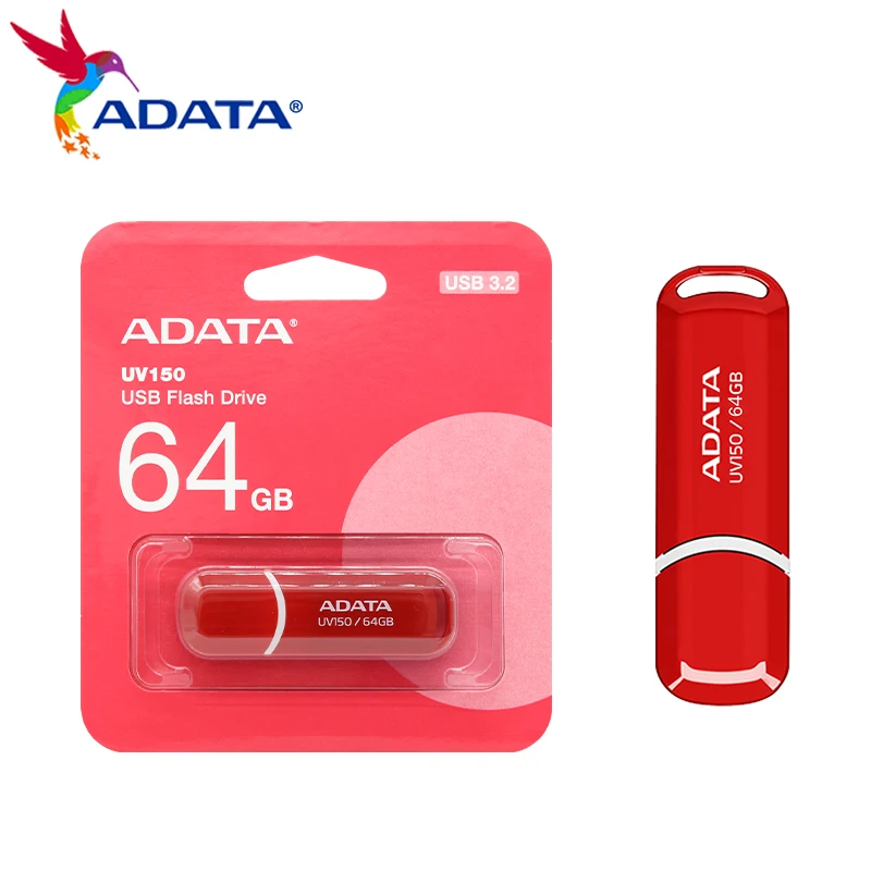 ADATA UV150 USB 3.2 Flash Drive 32GB 64GB Pendrive Tốc Độ Cao Portale Đỏ USB Ổ Đĩa U Bút bộ Nhớ Dành Cho Máy Tính