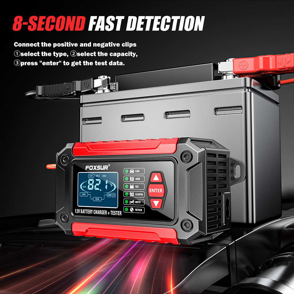 2-in-1 oplaaddetector alles-in-één 12V auto motorfiets loodzuur lithium-ijzer acculader