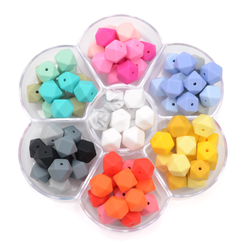 LOFCA 10 Stück 14 mm Mini-Sechskant-Silikonperlen, Lebensmittelqualität, Zahnen, Mini-Sechskant, BPA-frei, Silikon-Beißring, Spielzeug, Schnuller