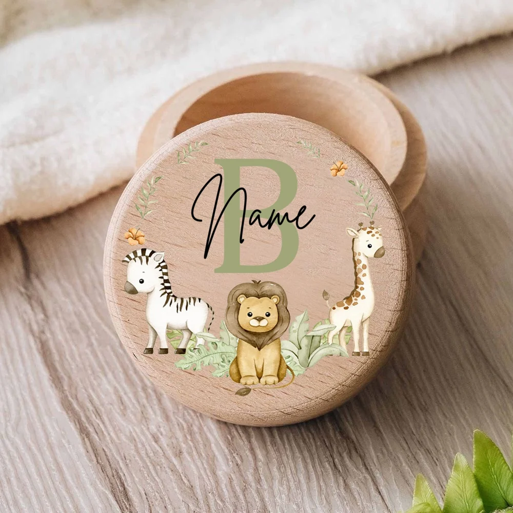 ส่วนบุคคลตัวอักษรชื่อแกะสลักฟันเด็กกล่อง Keepsake ฟันสะดือ Curl ผม Wooded เก็บกล่องของขวัญอาบน้ําทารก