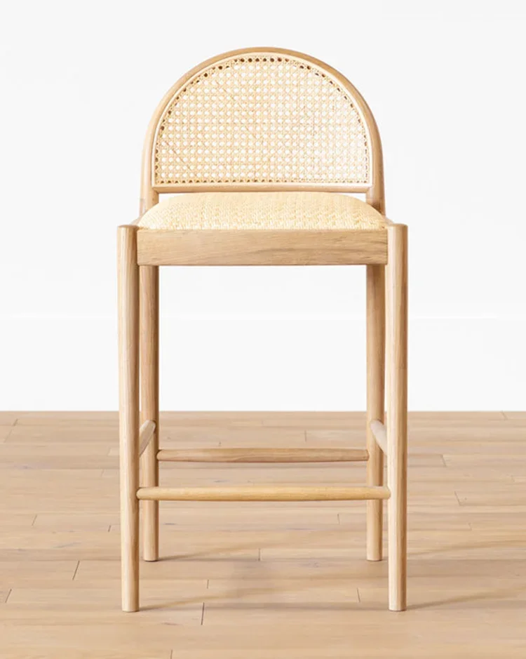 Nordic Woven Rattan Barhocker Hause Luxus Bar Stuhl Casual Esszimmer Stühle Moderne Minimalistischen Esche Holz Hohe Hocker Empfang Stuhl