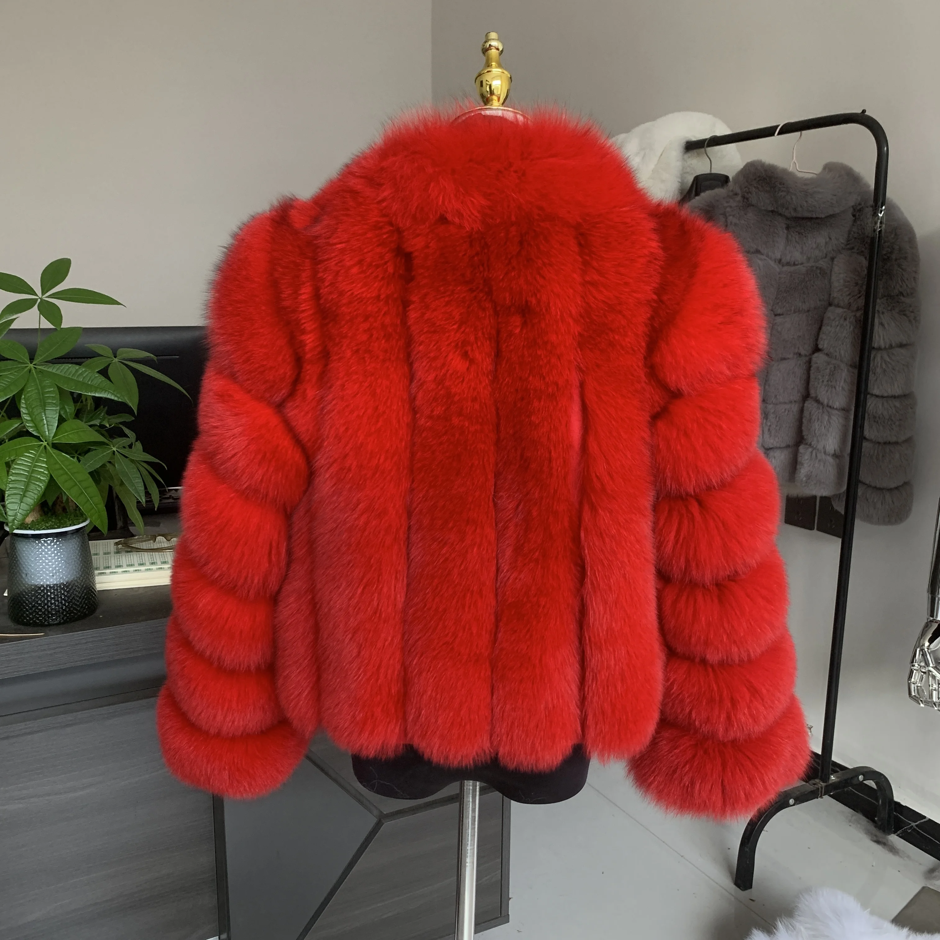 2023 New Vertical Fox Fur Coat with Fox Fur Collar for Women's Winter Warmth Natural Fur Jacket Popular Style Real Fox Fur Coat