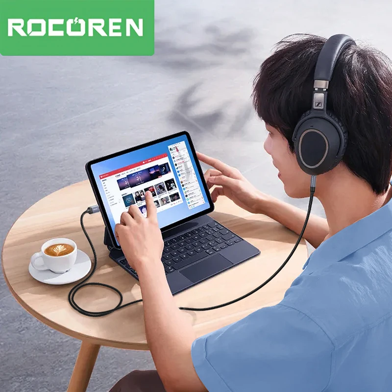 Rocoren usb tipo c para 3.5mm jack aux áudio macho cabo de extensão de fone de ouvido digital adaptador plug conversor fio para iphone 15 pro