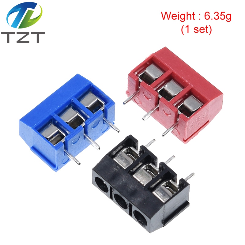 10 Uds KF301- 3P tornillo 5,0mm bloque de terminales conector de bloque de terminales empalmable de 3 pines negro rojo y azul