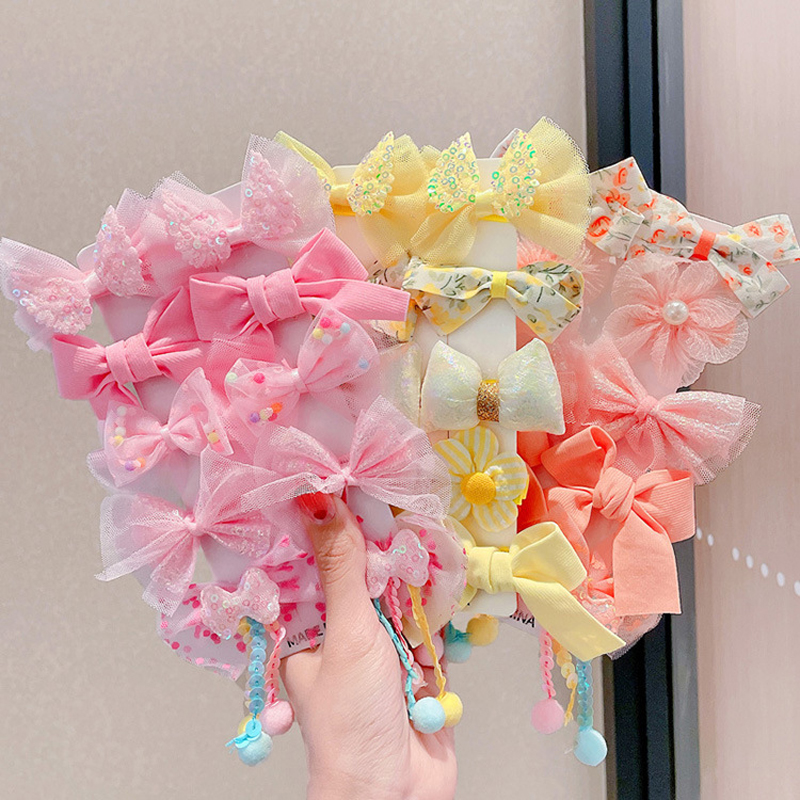 [Conjunto de 10 peças] grampo de cabelo com laço infantil, novo, fofo, princesa, meninas, cabelo quebrado, clipe, acessórios para cabelo de bebê, atacado