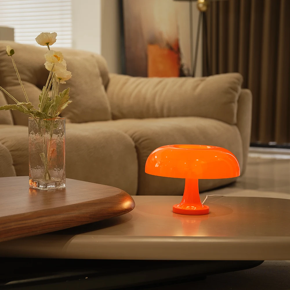Lámpara de mesa clásica con forma de seta, lámpara de mesa artística Bauhaus moderna, lámpara de noche para dormitorio, lámpara de mesa decorativa naranja de diseño danés