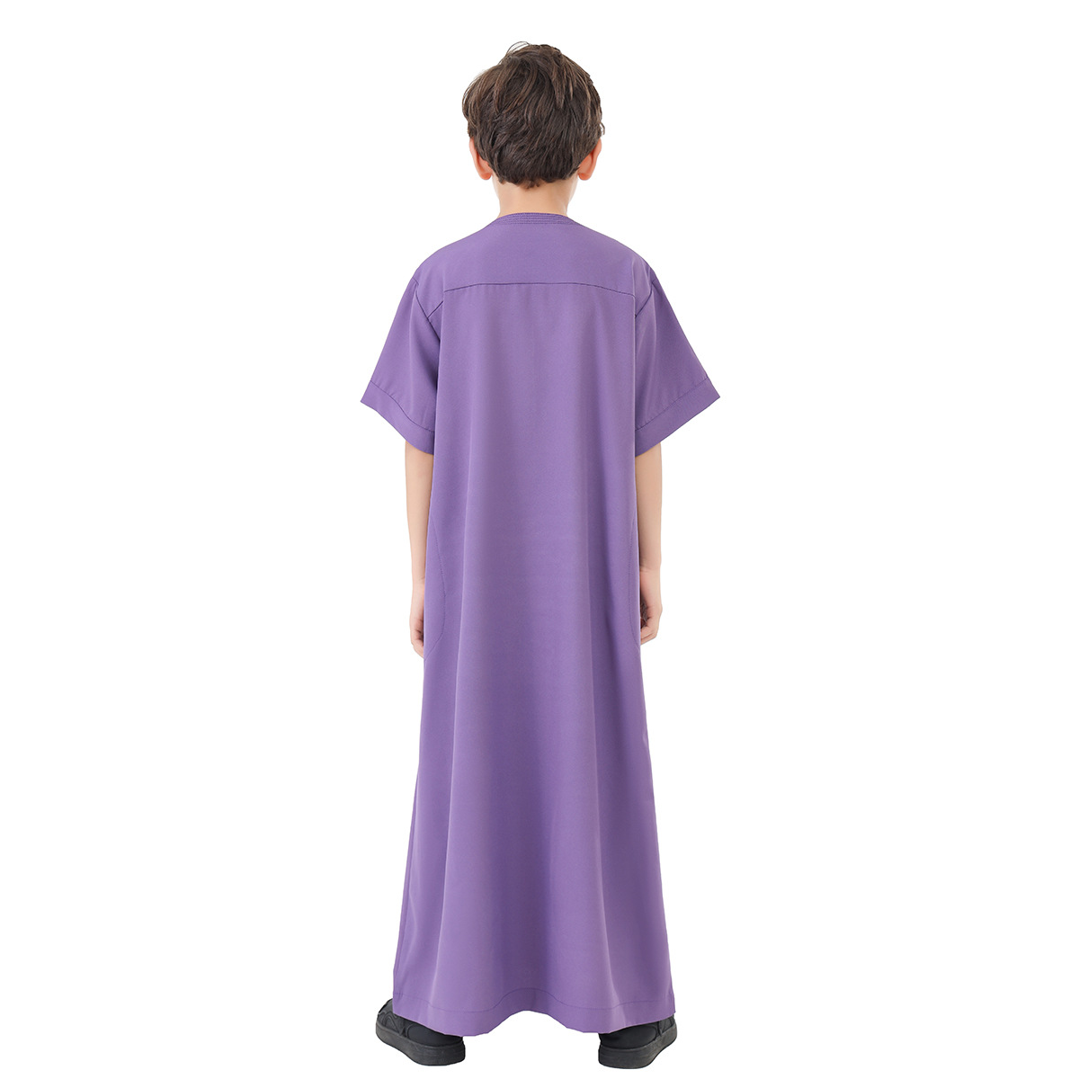 Boys Muslim Robes Islamic Middle East Saudi Arabia Solid Color Long Sleeve Pockets Stitching Phnom Penh Round Neck Robes
