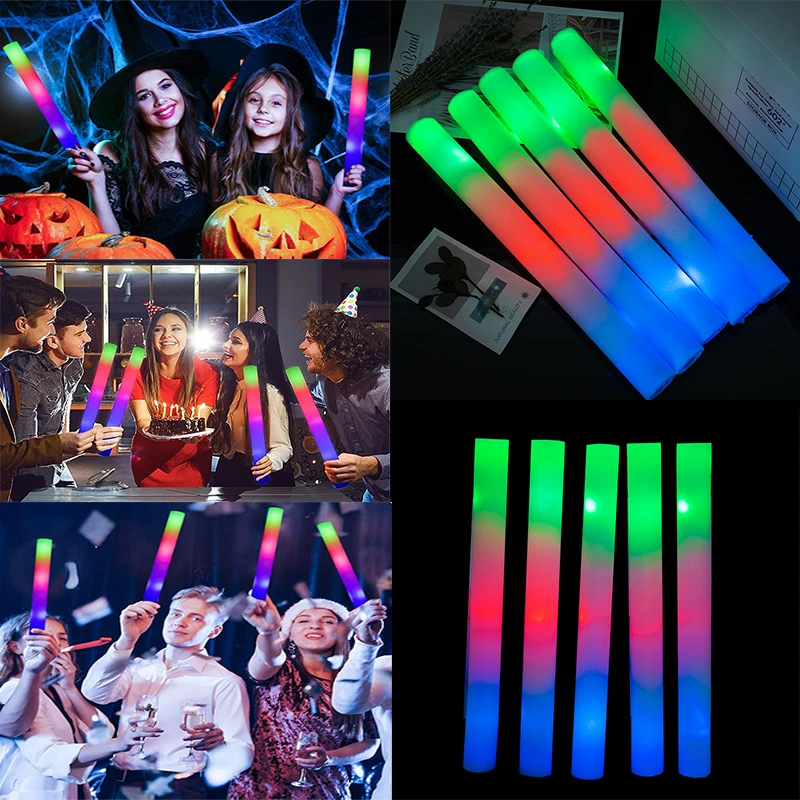 30 Uds. Barra de espuma brillante LED RGB, barras luminosas LED coloridas a granel, tubo de alegría, luz oscura, suministros para fiesta de boda y cumpleaños