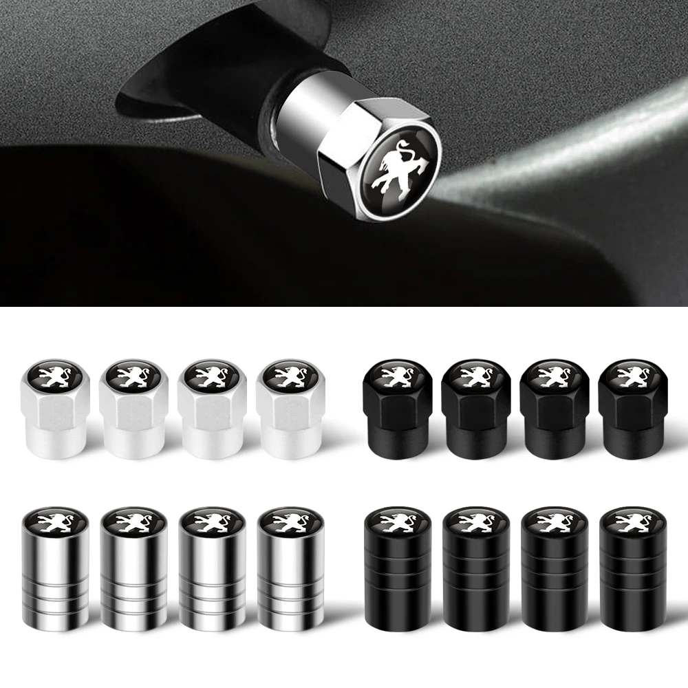 Estilo de coche 4 Uds. Cubiertas de tapa de vástago de aire de válvula de neumático de rueda de Metal para Peugeot 206 207 208 306 307 308 508 106 107 108 2008 3008 5008