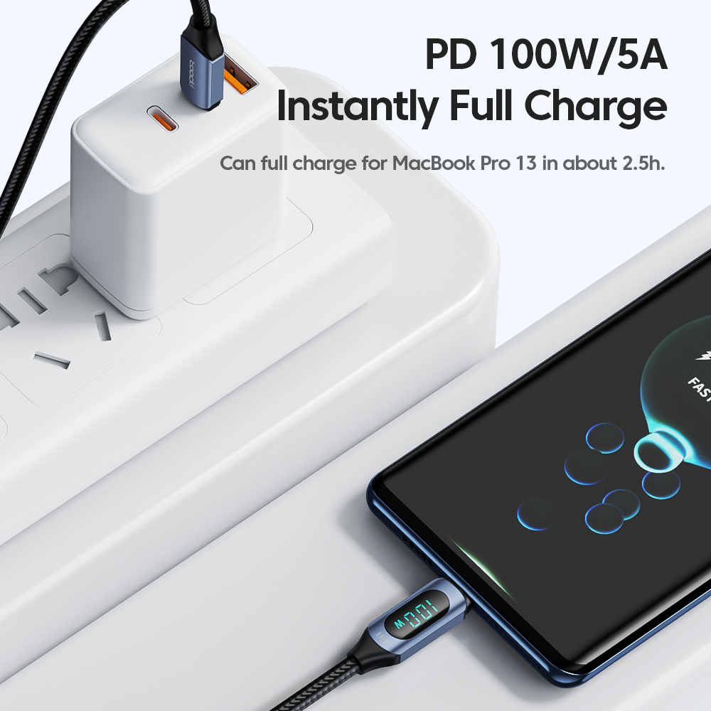 Toocki-Tipo C para Cabo Tipo C, Carregador de carregamento rápido PD, USB para USB C, Cabo de exibição para Macbook, iPad, Cabo de dados, 100W