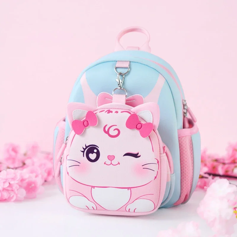 Bowknot Cat School Bags for Girls Kawaii Backpack for Kindergarten Kids Boys Children Green Purple Rabbit Bag Mochilas Escolares
