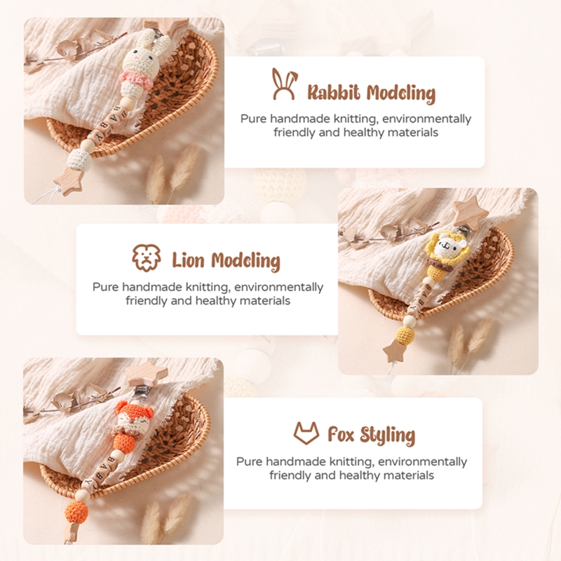 Personalized Name Baby Pacifier Crochet Animal Clips Chains Teethers Dummy Nipple Holder Clip Newborn Teething Toys Accessories