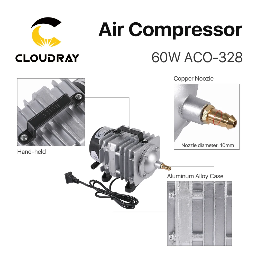 Cloudray 60W Không Khí Điện Từ Máy Bơm Không Khí Cho CO2 Khắc Laser Cắt ACO-328