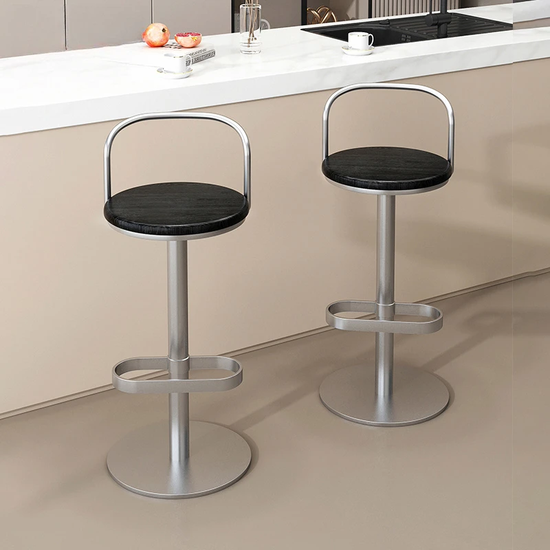 Home Wooden Adjustable Backrest Chair Designer Elevated Foot Stool Bar Front Desk Iron Seat Nordic Simple Bar Stool