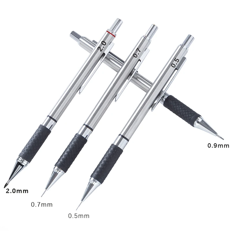 Set di matite meccaniche in metallo con impugnatura per matita Forniture per ufficio per studenti di disegno artistico Matita automatica da 0,5/0,7/0,9/2,0 mm