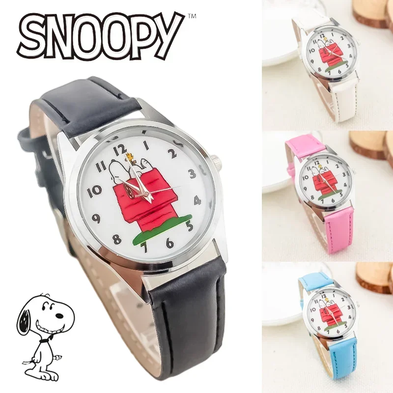 MINISO Snoopy นาฬิกาเด็กการ์ตูนน่ารักนาฬิกาข้อมือเด็กนาฬิกาควอตซ์สาวแฟชั่นนาฬิกานักเรียนนาฬิกาหนังของขวัญ