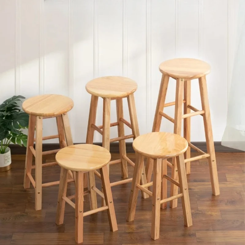 Solid wood stool bar  milk tea shop high stool household simple high chair bar  photo Nordic bar chair