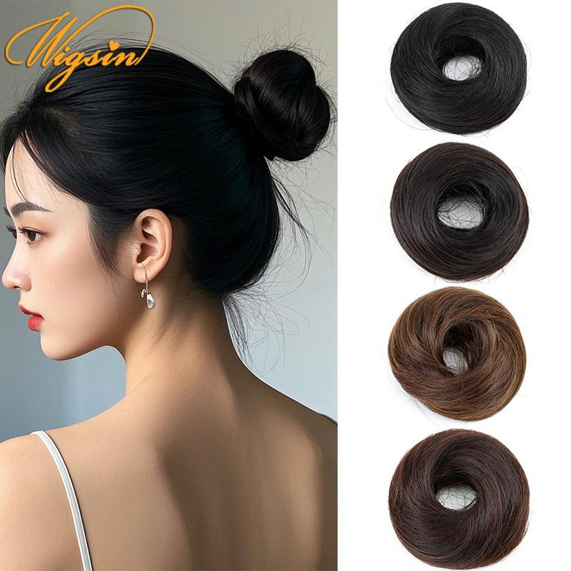 Wigsin sintético em linha reta donut chignon hairpieces ombre elástico updo chignon fofo bagunçado scrunchies coque de cabelo para mulher