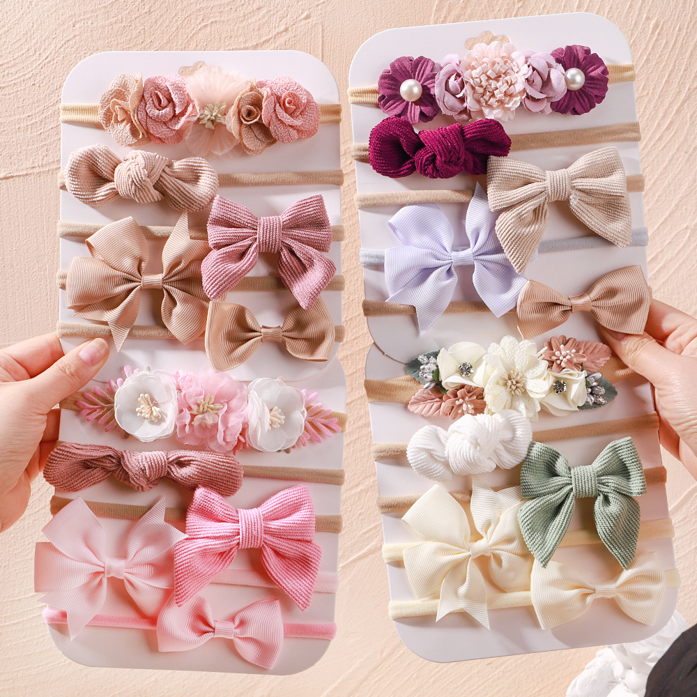 5 pçs/set bebê elástico bandana recém-nascido flor laço bowknot náilon faixas de cabelo para meninas infantil da criança macio acessórios para o cabelo presente