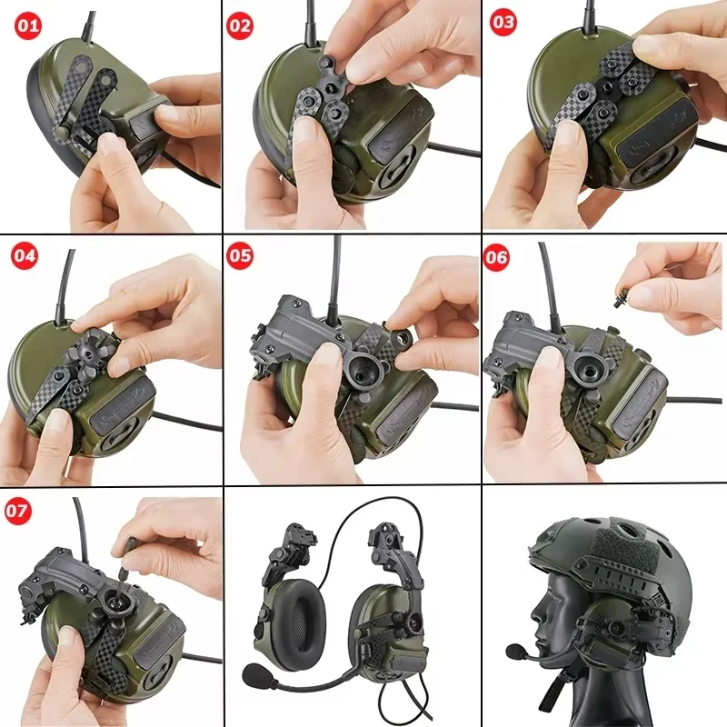 Tactical Bracket Adapter for COMTAC II III Noise Reduction Headphones for shooting Carbon Fiber Material