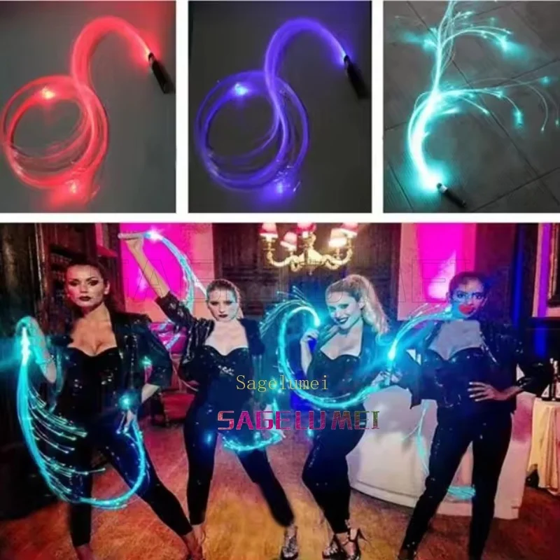 USB wiederaufladbares LED-Glasfaser-Peitschenlicht 360° °   Drehbare optische Peitsche, mehrfarbig, Disco-Tanz-Glühpeitsche, Sparkle Flow Party-Schnur