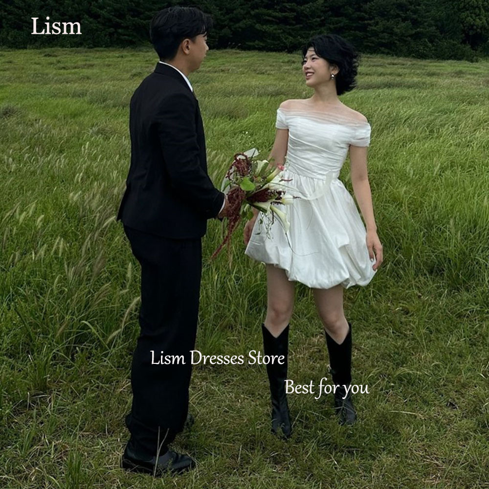 LISM Corea Abiti corti per ricevimenti di nozze con spalle scoperte Mini abito da sposa A-line Corea Abiti per servizio fotografico su misura