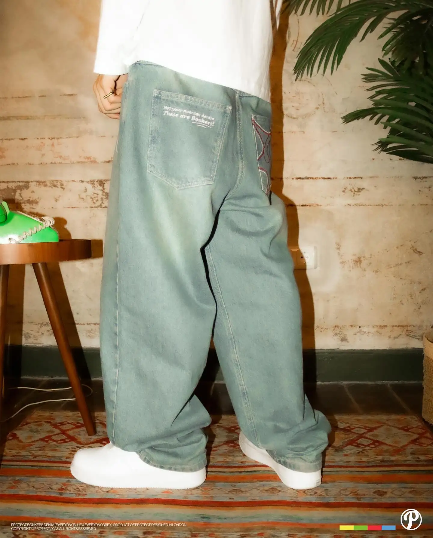 Ropa de calle, pantalones vaqueros PROTECT Y2K para hombre, pantalones Harajuku Hip Hop Bordado de letras, pantalones vaqueros holgados azules Vintage, pantalones de pierna ancha de cintura alta