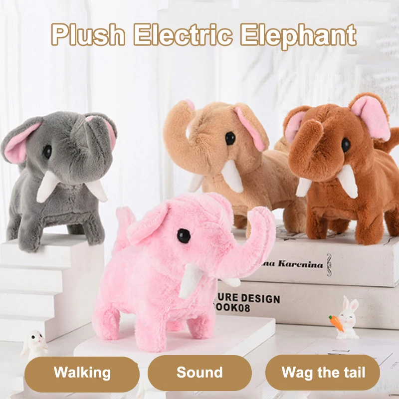 Elefante elétrico bonito do luxuoso para crianças, animal de estimação eletrônico, efeito sonoro andando, cauda balançando, presente