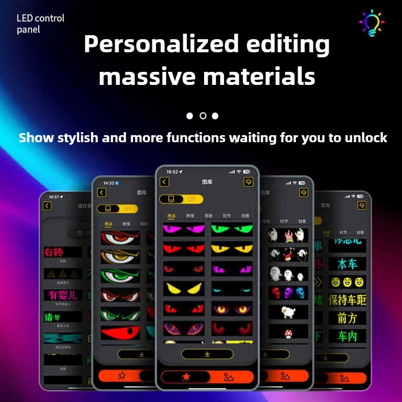 LED Soft Foldable Remote Control Truck Devil Eye Bluetooth App DIY Matrix Pixel Panel Lighting Windshield Graffiti Scrolling