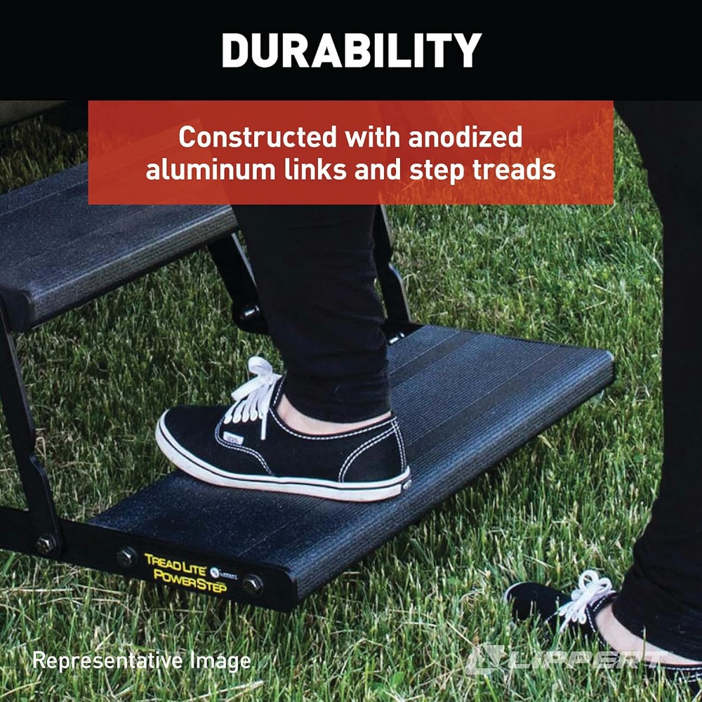 Tread Lite RV Power Steps - 24" Double Electric Foldout Step Configuration with LED Lighting, 8.5" Rise and Depth, Anti-Slip Co