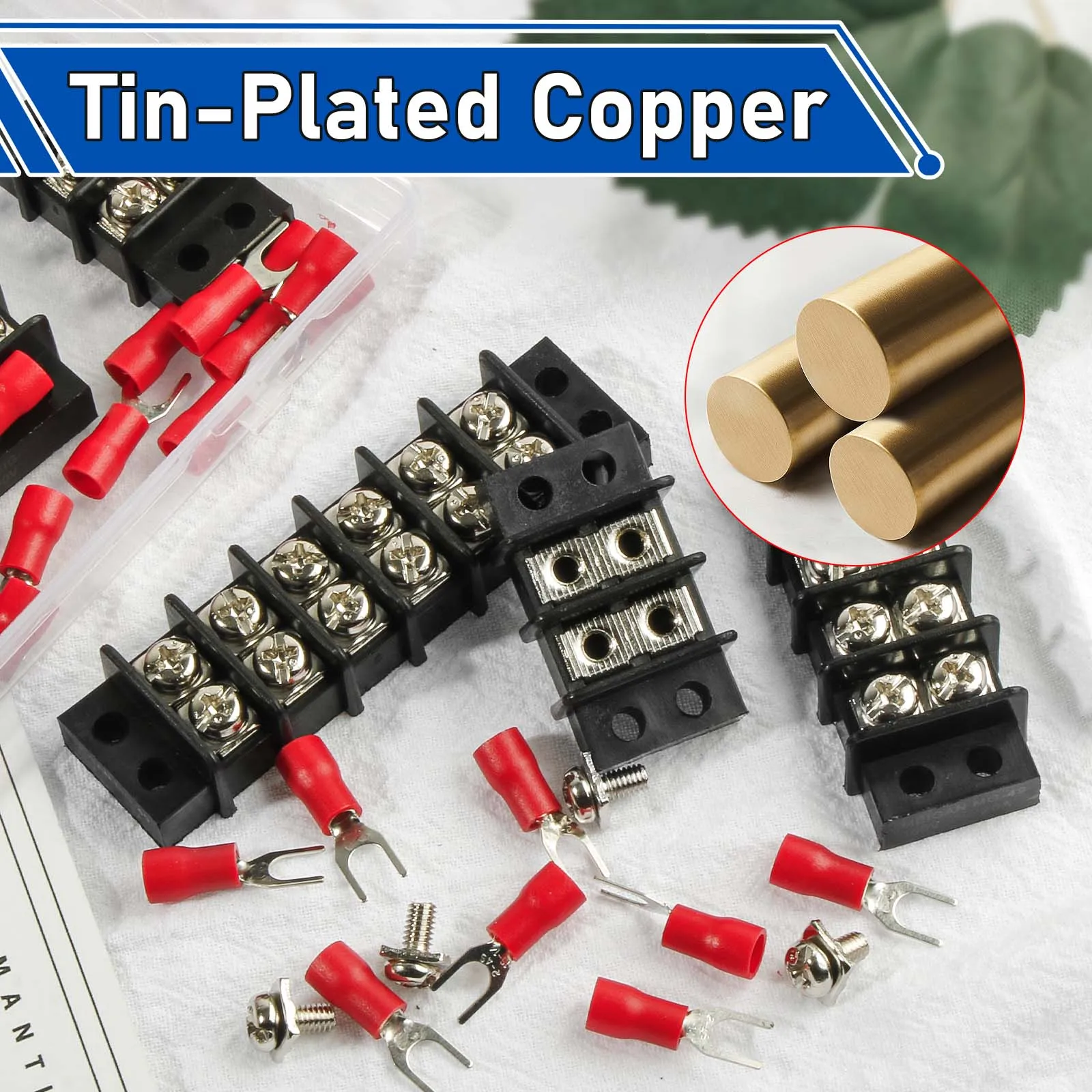 3sets Dual Screw Terminal Block Strips 2 4 6 8 10 12 Positions With 16-14AWG Insulated Fork Wire Connectors