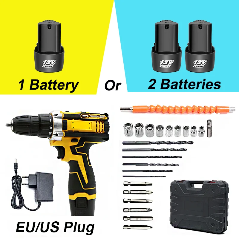 Trapano elettrico al litio Cacciavite elettrico Trapano elettrico a mano Set di utensili elettrici Confezione di scatole di accessori multifunzionali
