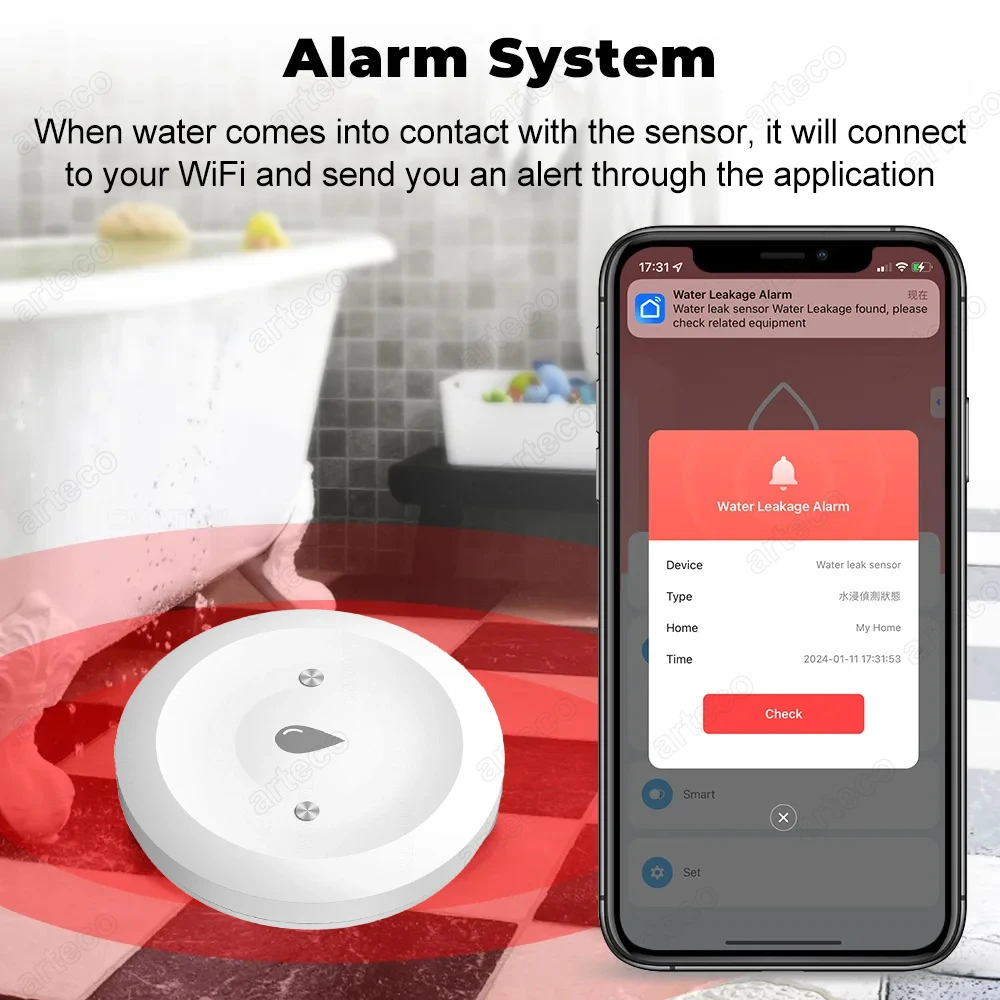 TUYA Zigbee Wasser Leck Detektor Wasser Flut Sensor Smart Leben APP Fern Überwachung Flut Alarm Überlauf Sicherheit Schutz