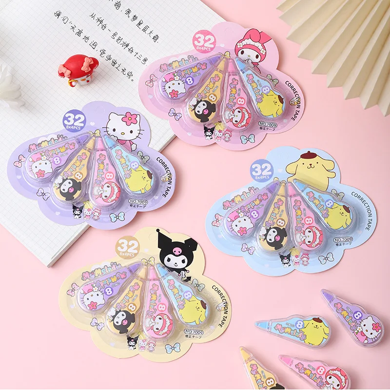4 unids/set Kawaii Sanrio cinta correctora dibujos animados Kuromi melodía cinta de alteración papelería regalo suministros escolares de oficina