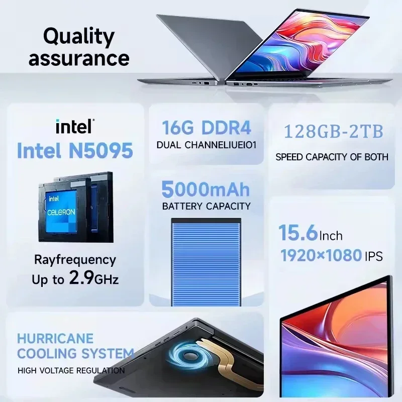QMDZ 15.6" Laptop Computer Intel Celeron N5095 Notebook PC 16GB 32GB Ram 128GB-2TB SSD Office Study PC Windows 11 1080P Laptops