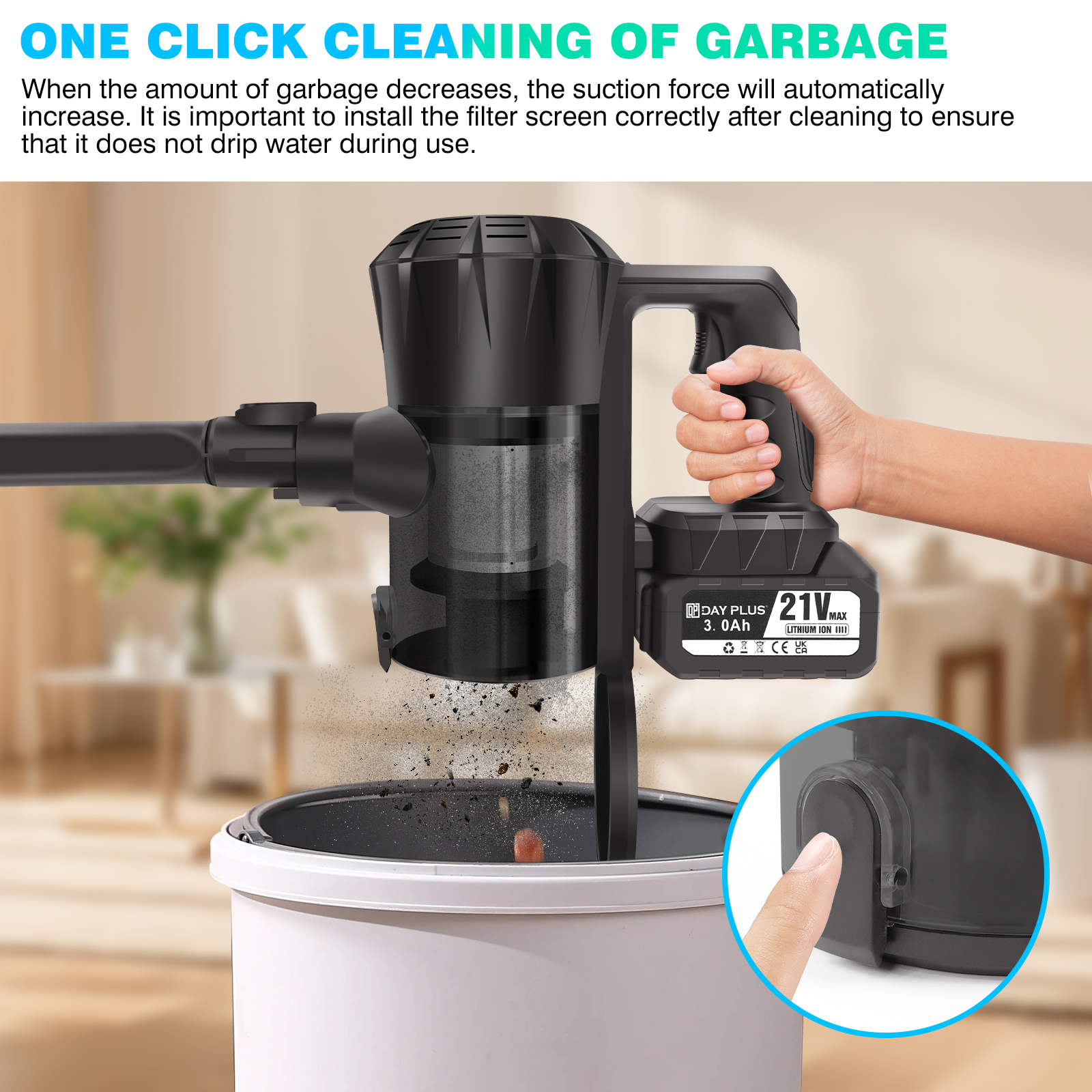 6-in-1 Cordless Vacuum 550W 45KPA｜2 Batteries｜LED Display｜Self-Standing｜Pet Hair/Carpet/Hard Floor (Black)