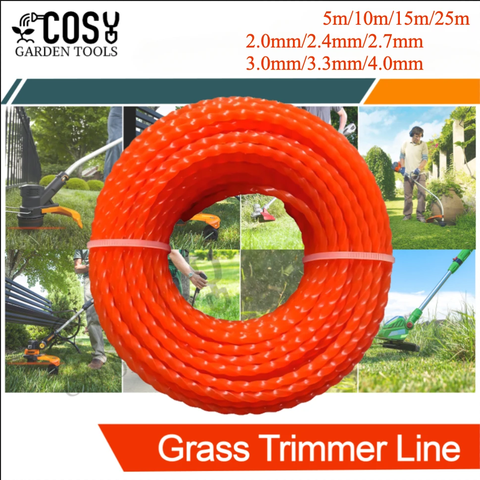 2mm～3mm*5m～25m Mowing Nylon Grass Trimmer Rope Brush Cutter Trimmer Line Mowing Wire Lawn Mower Accessory